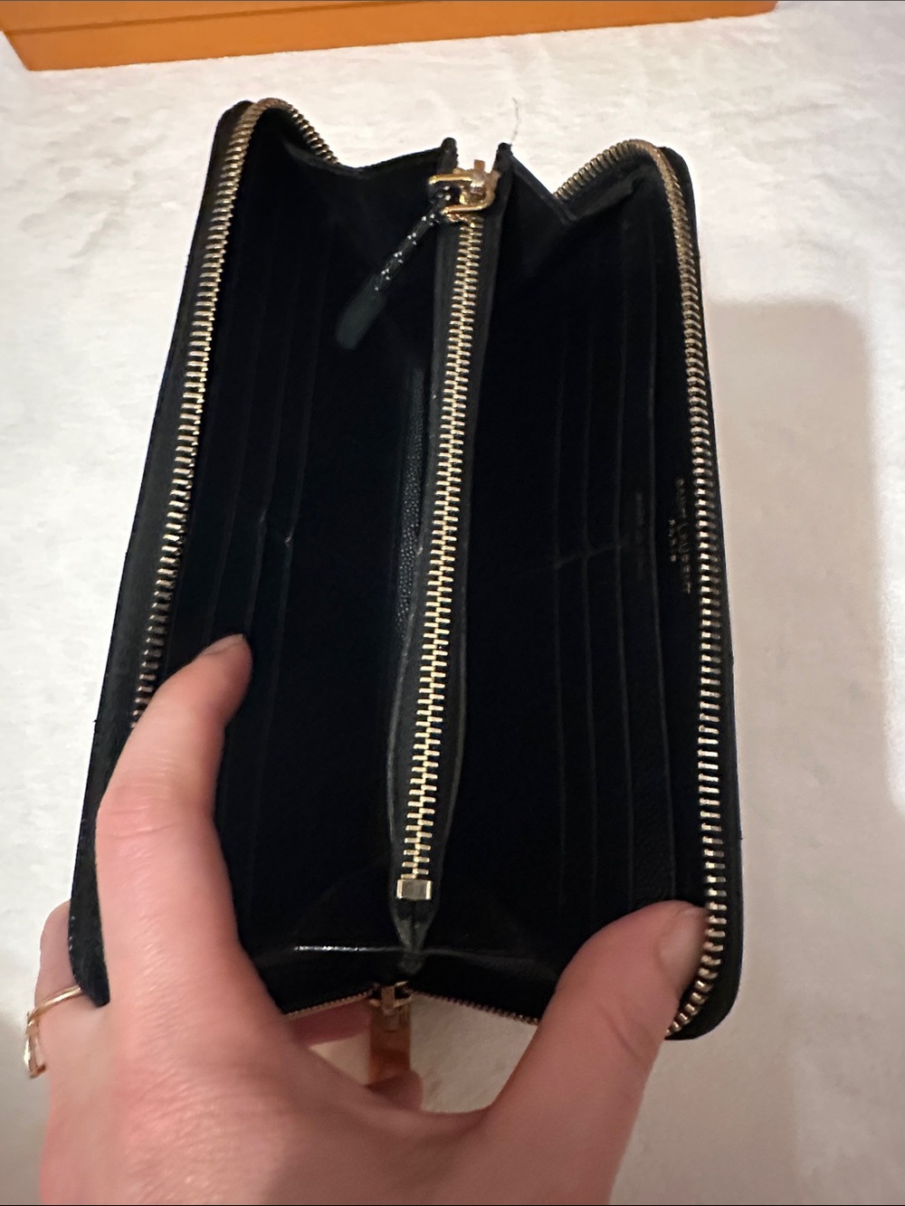 Saint Laurent Black Chevron Quilted Zip-Around Wallet with Gold YSL - Picture 7 of 13
